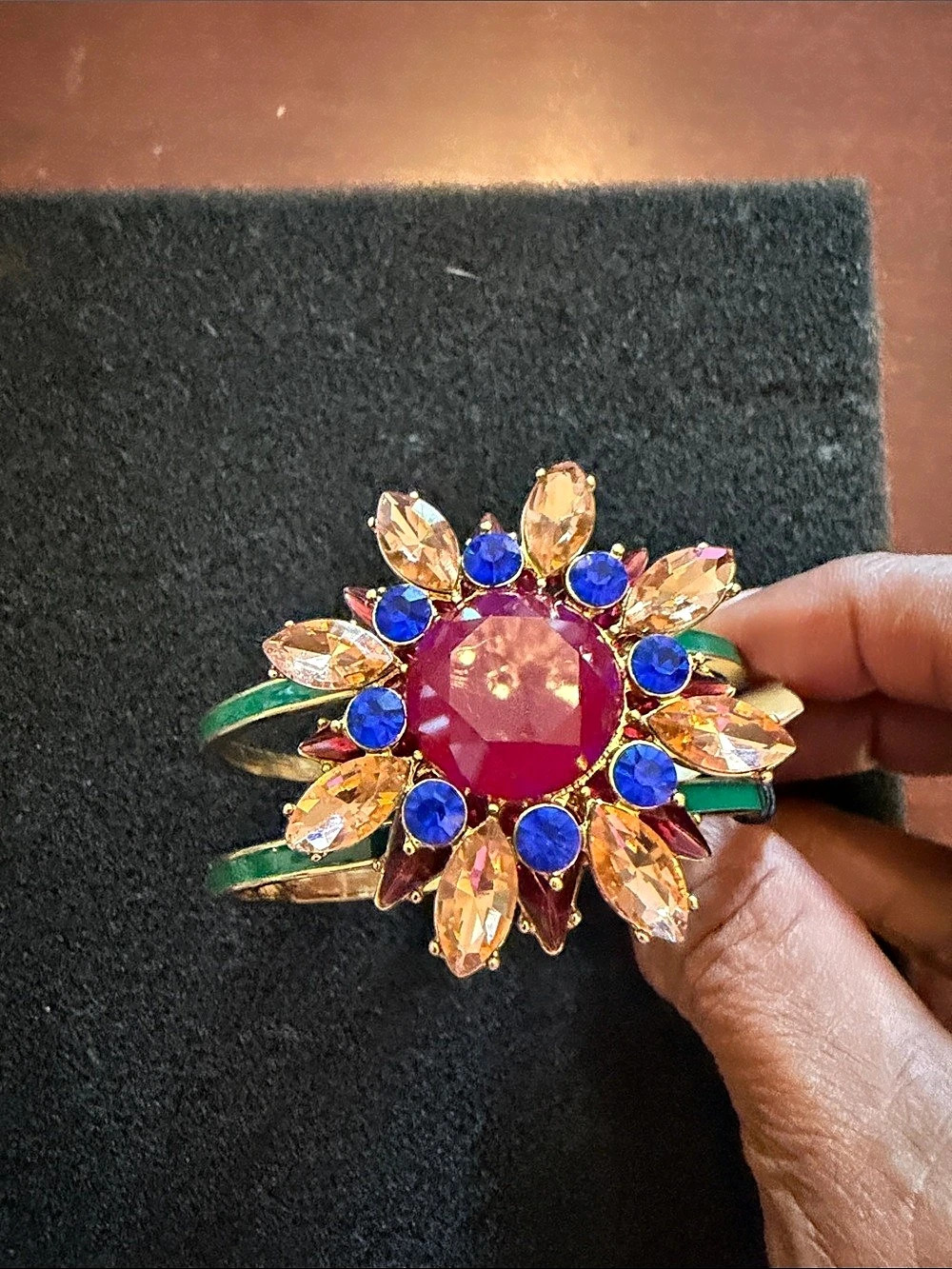 Talbots Tidy Flowers Hinge Bracelet in Gold & Red